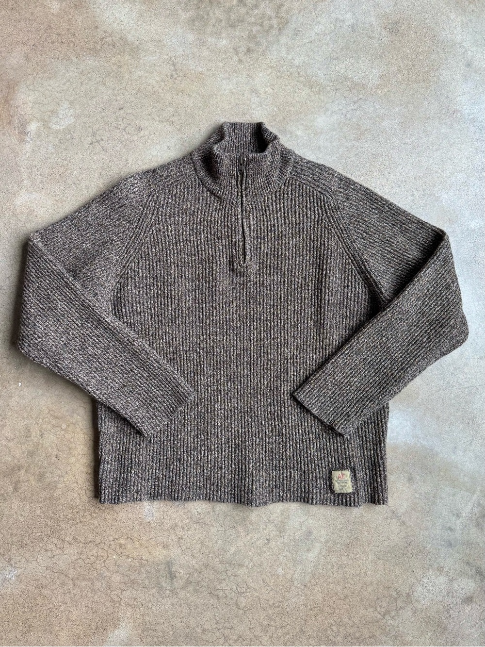 American Eagle Speckled Brown Half-Zip Sweater